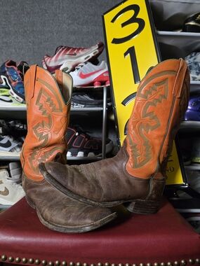 Men's Size 11 EE Anderson Bean Orange Brown Western Cowboy Boots